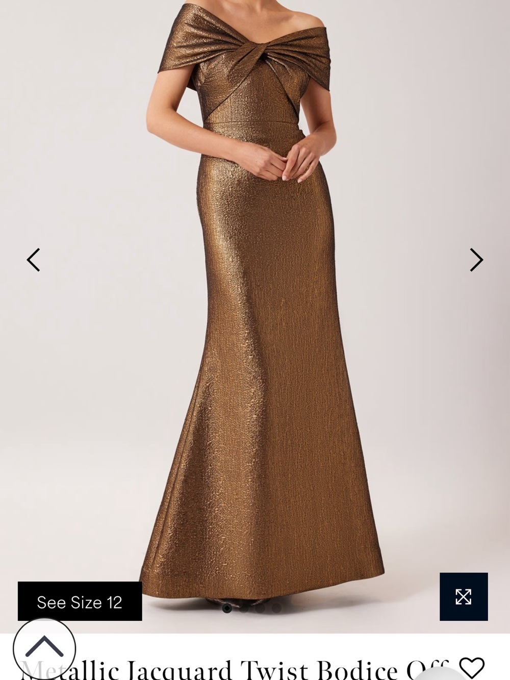 Rickie Freeman for Teri Jon Metallic Bronze Strapless Twist Bodice Gown
